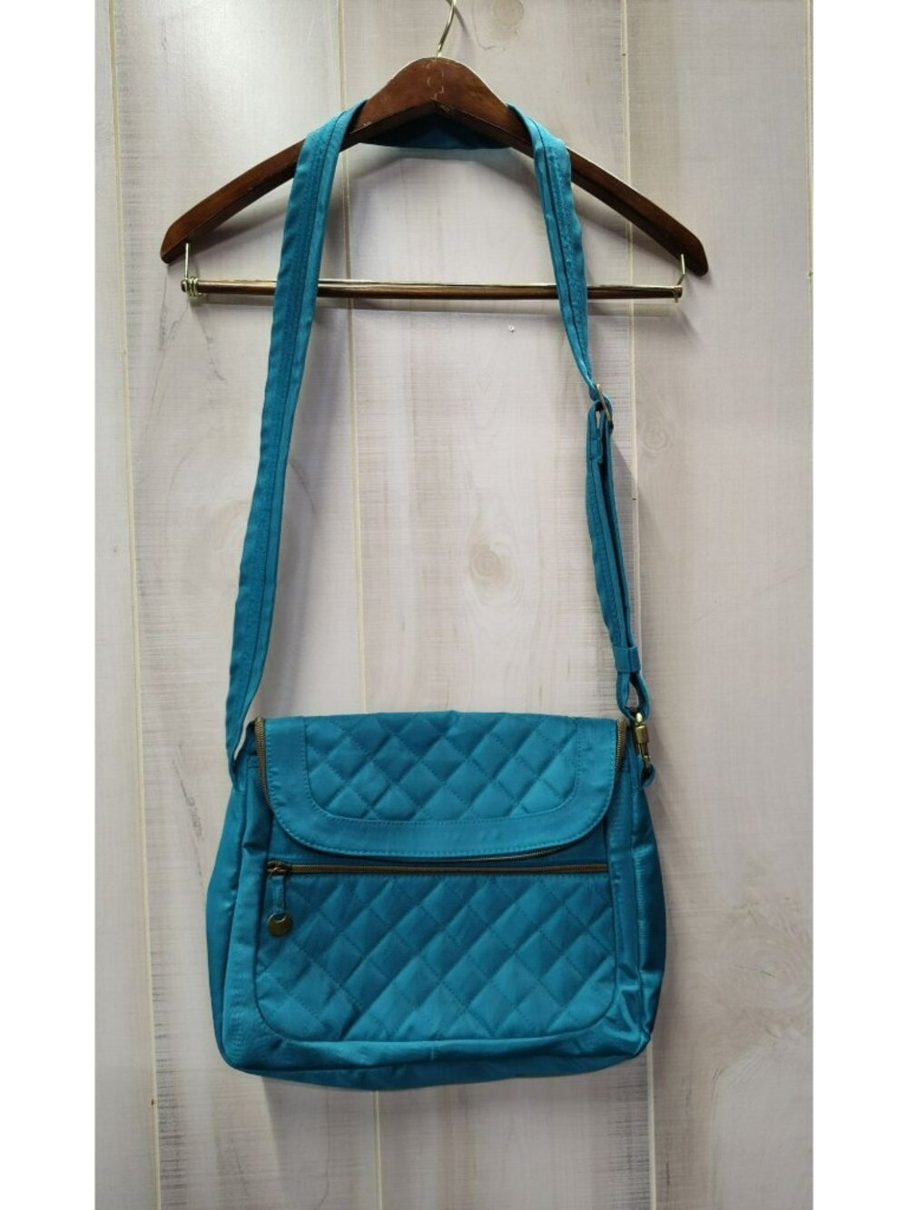 Travelon Anti-Theft Classic Large Quilted Crossbody Bag, Classic Foldover, Teal